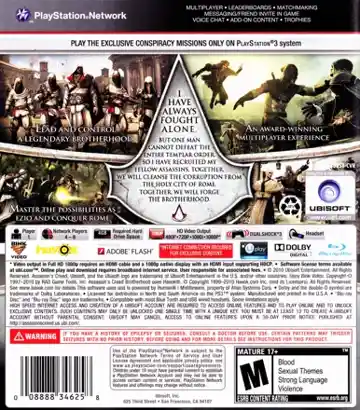 Assassin's Creed - Brotherhood (USA) (Theme) box cover back